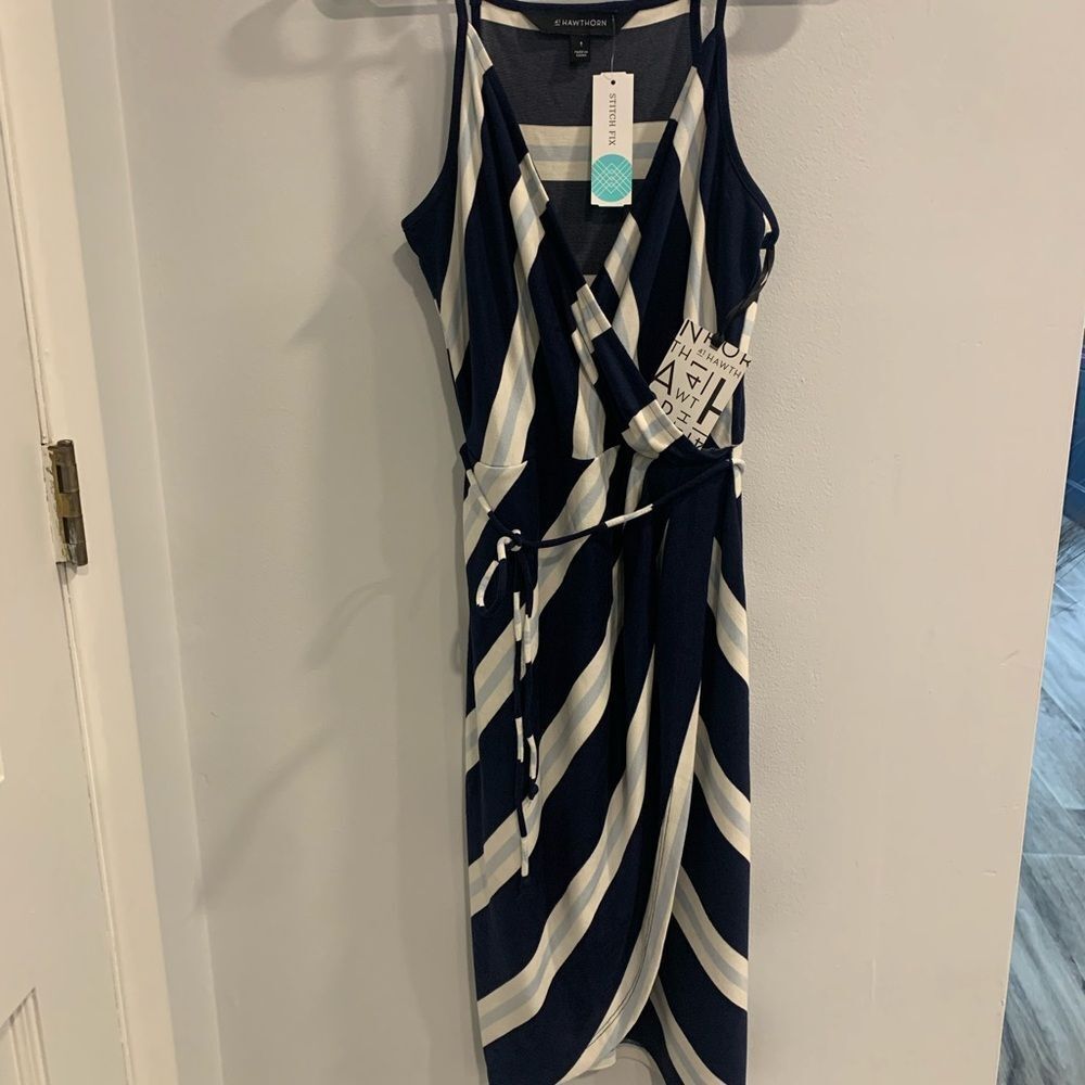 41 Hawthorn Blue and White Spaghetti Strap Sundress